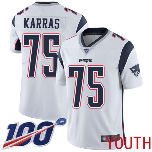 New England Patriots Football 75 Vapor Untouchable 100th Season Limited White Youth Ted Karras Road NFL Jersey